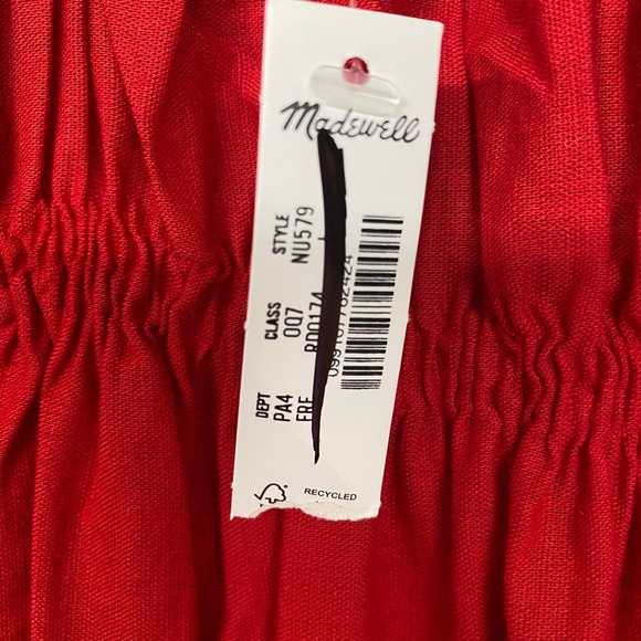 Madewell Dress Large Festival Red Linen Cotton Relaxed Pockets V Neck Midi NU579 - Picture 9 of 14